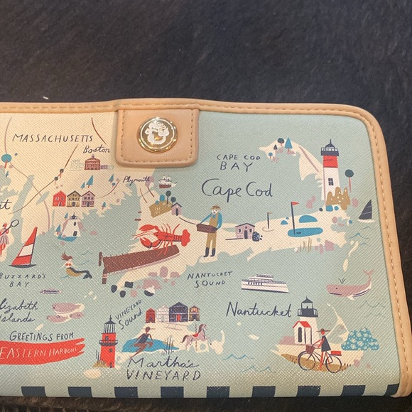 Spartina 449 Snap Wallet Northeastern Harbors Map W 2 zips, 15 card slots EUC - Picture 4 of 14